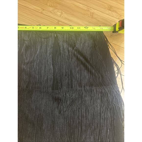 Sincerely Jules Black MIDI Fringe Skirt Free Spirted Glam Effortless Cool Sz M - Picture 5 of 8